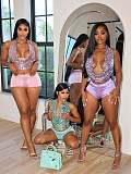 Fashion Sequines Women Halter Sleeveless Crop Tops And Hot Shorts Sets XS-K25L931