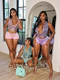 Fashion Sequines Women Halter Sleeveless Crop Tops And Hot Shorts Sets XS-K25L931