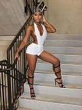 White Sexy Backless Halter Bodysuit With Hot Shorts Women Two Pieces Suits XS-K25L938