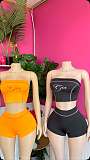 Hot Sexy Letter Print Strapless Crop Top And Tight Shorts Women Suits XS-K25L885