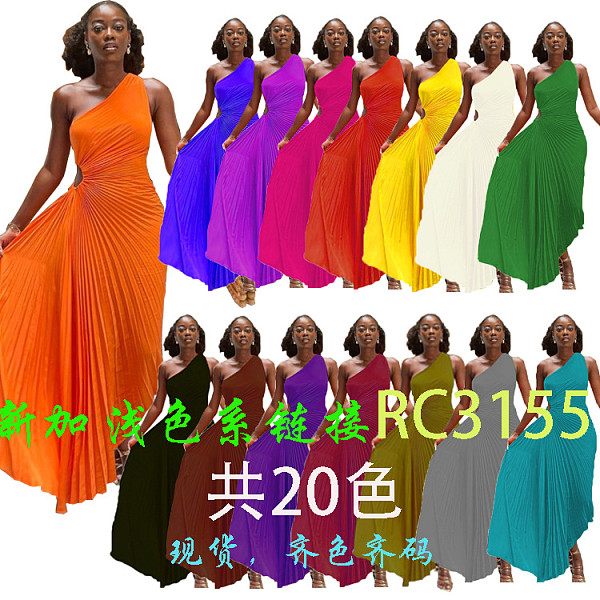 2025 One-shoulder Cut-out Pleated Maxi Dress RC-3007