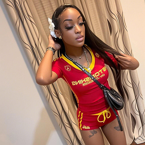 Slim Sexy Spicy Girl Short-sleeved V-neck Top Shorts Set RS-K25L28