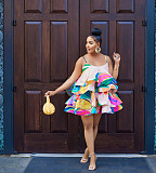 Sea Fish Printed Layered Halter Dress RC-3168