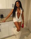 White Sexy Deep-V Short Sleeves Women Tight Rompers XS-K25L921