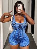 Stylish Denim Print Women Straps Women Tight Romper XS-K25L702