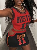 Sporty 2 Pieces Suits Women Letter Print Vest And Tight Mini Skirt XS-K25L692