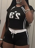 New Fashion Digital Printing Slim Fit Short-Sleeved T-Shirt Shorts Two-Piece Set XS-K25L636