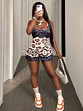 Trendy Leopard Printed Women Patchwork Straps Tight Romper XS-K25L859