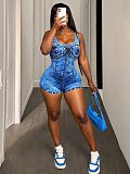 Stylish Denim Print Women Straps Women Tight Romper XS-K25L702
