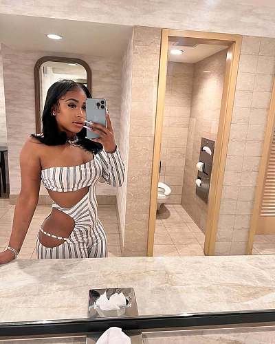 Sexy Hollow-out Stripes Print One-shoulder Tight Jumpsuit XS-K25L837