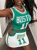Sporty 2 Pieces Suits Women Letter Print Vest And Tight Mini Skirt XS-K25L692