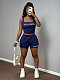 Blue Sporty Two Pieces Suits Women Letter Print Vest With Hot Shorts XS-K25L855