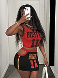 Sporty 2 Pieces Suits Women Letter Print Vest And Tight Mini Skirt XS-K25L692