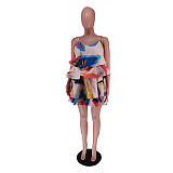 Sea Fish Printed Layered Halter Dress RC-3168