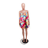 Sea Fish Printed Layered Halter Dress RC-3168