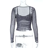 Trendy Leopard Print Women Long Sleeves Slim Tops SUM-25418