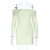 Green Sexy Off Shoulder Long Sleeves Slim Tight Mini Dress SUM-25199