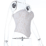 White Sexy Strapless Embroidery Lace Girdling Vest Top SUM-25260