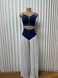 V-neck Halter Vest Pleated Denim Chiffon Trousers Set RS-9846