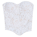 White Sexy Strapless Embroidery Lace Girdling Vest Top SUM-25260