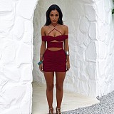 Sexy Hollow-out Strapless Off Shoulder Women Solid Color Wrinkless Tight Mini Dress SUM-25274