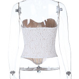 White Sexy Strapless Embroidery Lace Girdling Vest Top SUM-25260