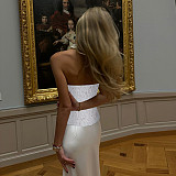 White Sexy Strapless Embroidery Lace Girdling Vest Top SUM-25260