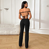 Hot Sexy Backless Strapless Women Solid Color Slim Long Jumpsuit SUM-24638