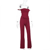 Hot Sexy Backless Strapless Women Solid Color Slim Long Jumpsuit SUM-24638