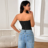 Hot Sexy Strapless Women Solid Color Zipper Vest Top SUM-25128