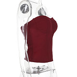 Hot Sexy Strapless Women Solid Color Zipper Vest Top SUM-25128