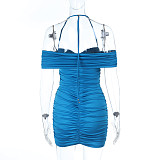 Sexy Hollow-out Strapless Off Shoulder Women Solid Color Wrinkless Tight Mini Dress SUM-25274