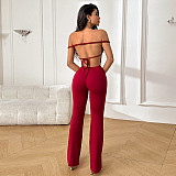Hot Sexy Backless Strapless Women Solid Color Slim Long Jumpsuit SUM-24638