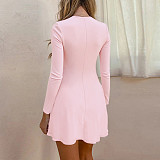 Pink Women Strapless Long Sleeves Tight Mini Dresses SUM-25241