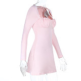 Pink Women Strapless Long Sleeves Tight Mini Dresses SUM-25241