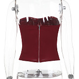 Hot Sexy Strapless Women Solid Color Zipper Vest Top SUM-25128