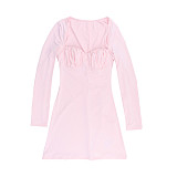 Pink Women Strapless Long Sleeves Tight Mini Dresses SUM-25241