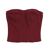 Hot Sexy Strapless Women Solid Color Zipper Vest Top SUM-25128