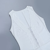 White Women Sleeveless Lace Patchwork Tight Romper SUM-25206