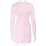 Pink Women Strapless Long Sleeves Tight Mini Dresses SUM-25241