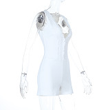White Women Sleeveless Lace Patchwork Tight Romper SUM-25206