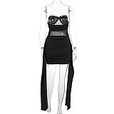 Hot Sexy Strapless Mesh Patchwork Ribbon Wrinkle Tight Mini Dresses WSD-1994839
