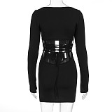 Sexy Hollow-out Long Sleeves Women Backless Solid Color Slim Mini Dress WSD-1994786