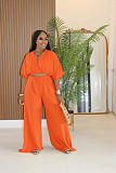 V-neck Crosse Short Top High-waisted Wide-leg Pants Two-piece NTY-7589