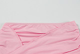 Women Pink Mesh Long Sleeves Crop Top Wrinkle Tight Mini Skirt Three Pieces Sets WSD-1994843