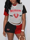 European American Fashion Printed Short Sleeve Women Two-piece Set RS-8018