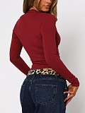 Women V-neck Long Sleeves Solid Color Lace Slim Tops WSD-1994730