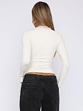 Women V-neck Long Sleeves Solid Color Lace Slim Tops WSD-1994730