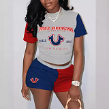 European American Fashion Printed Short Sleeve Women Two-piece Set RS-8018