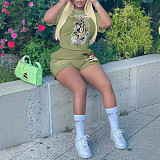New Printed Short-sleeve Shirt Shorts Sports Two-piece Set For Women RS-Q333